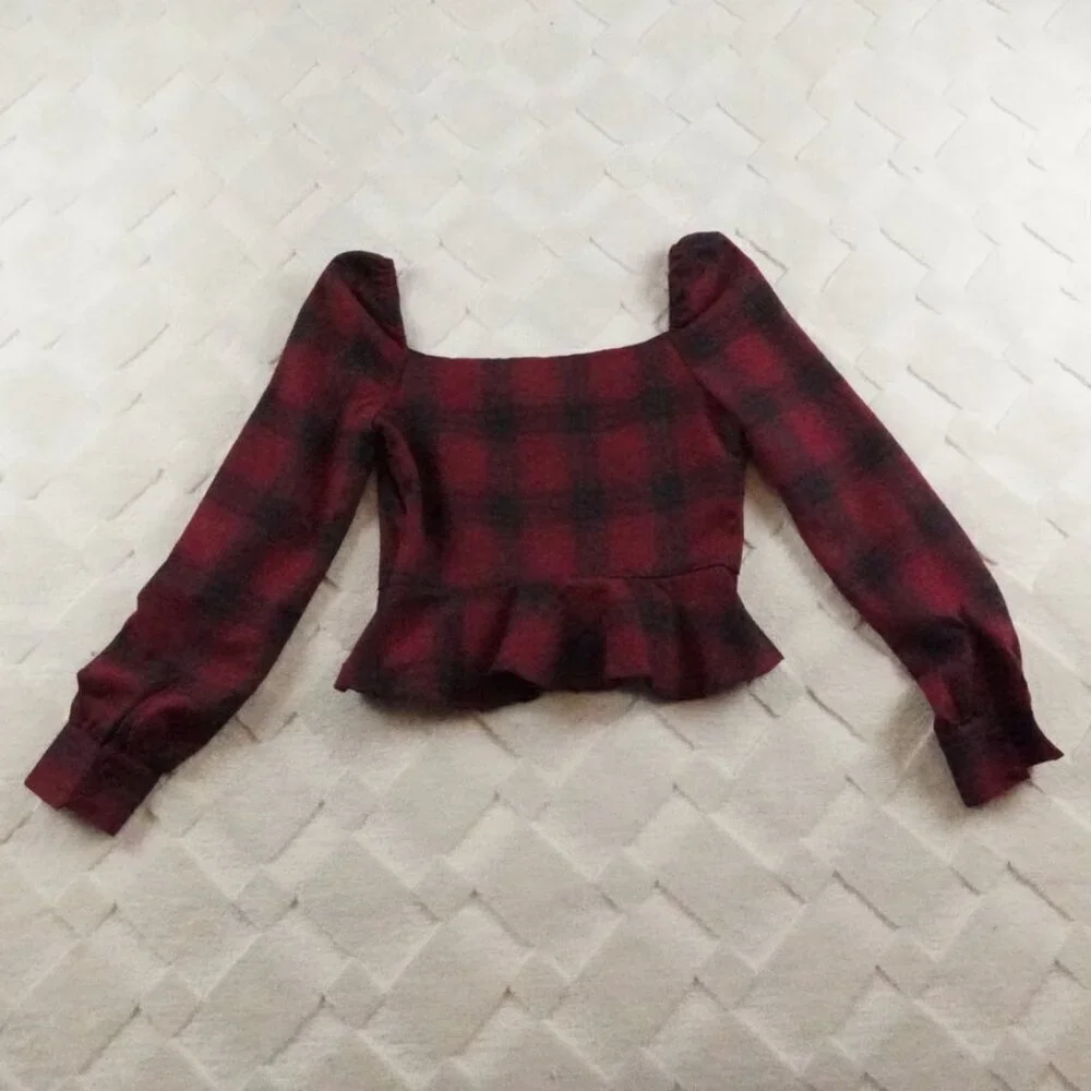 by the way. Cropped Top Womens Extra Small Plaid Red Black - Picture 10 of 11